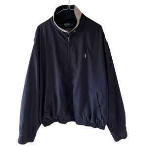 VTG 90s Polo Ralph Lauren Men Bomber Jacket Size XXL Navy Blue Pockets Full Zip